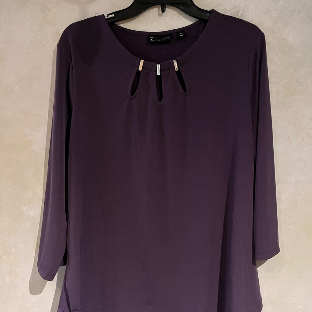 7 For All Mankind Purple Long Sleeve Top with Neckline Accents